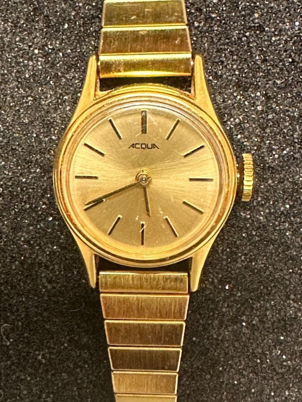 Vintage Acqua Manual Wind Watch Women Gold Tone Stretch Expansion Band 6"